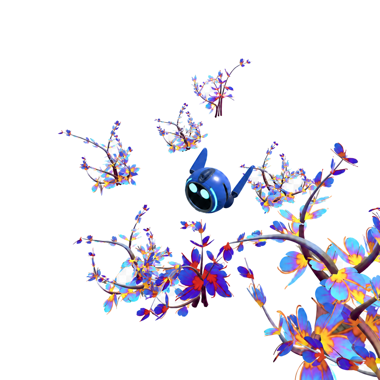 A spatial AI interaction concept with a robot and flowers