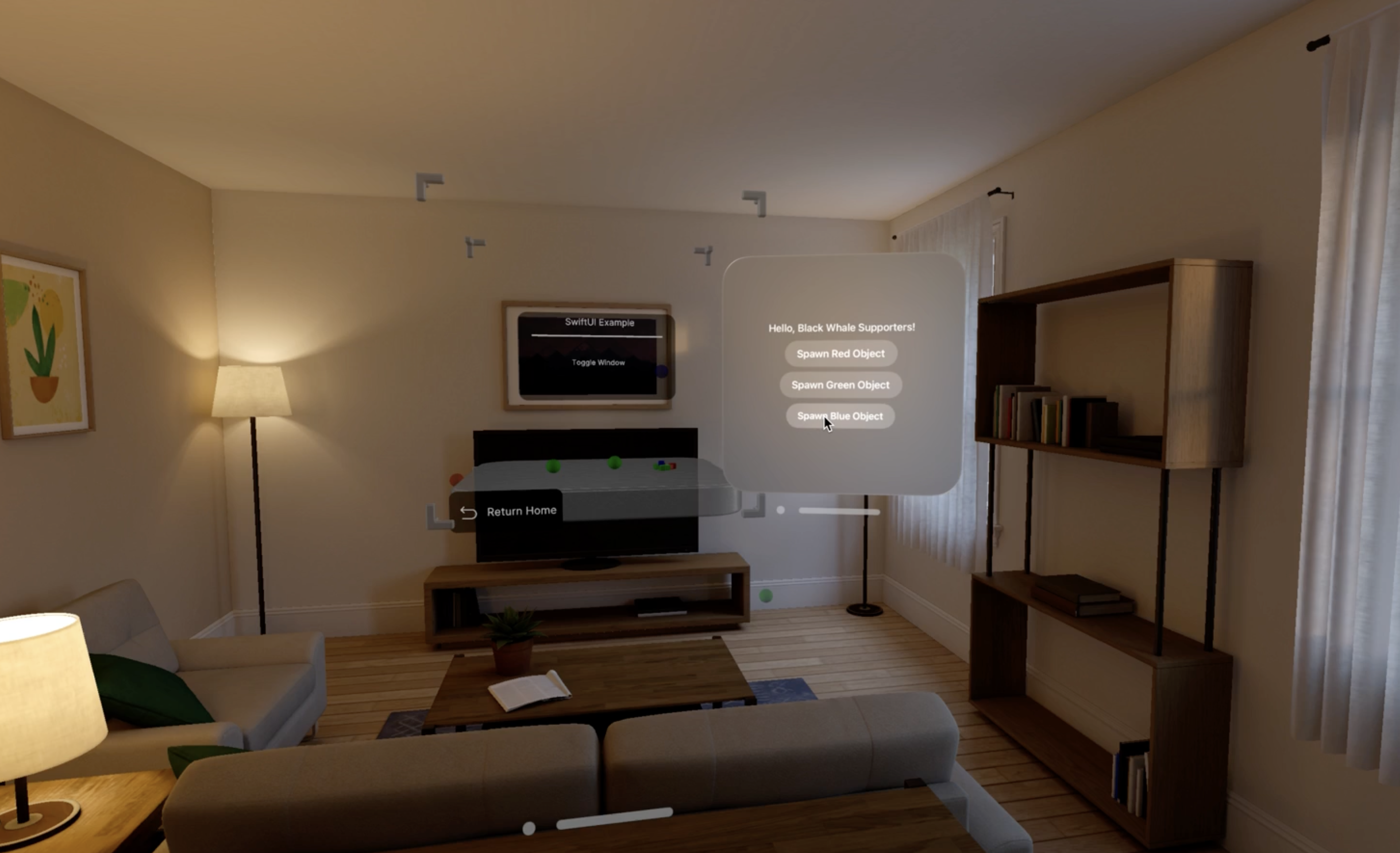 SwiftUI controls and spawned objects in the visionOS simulator