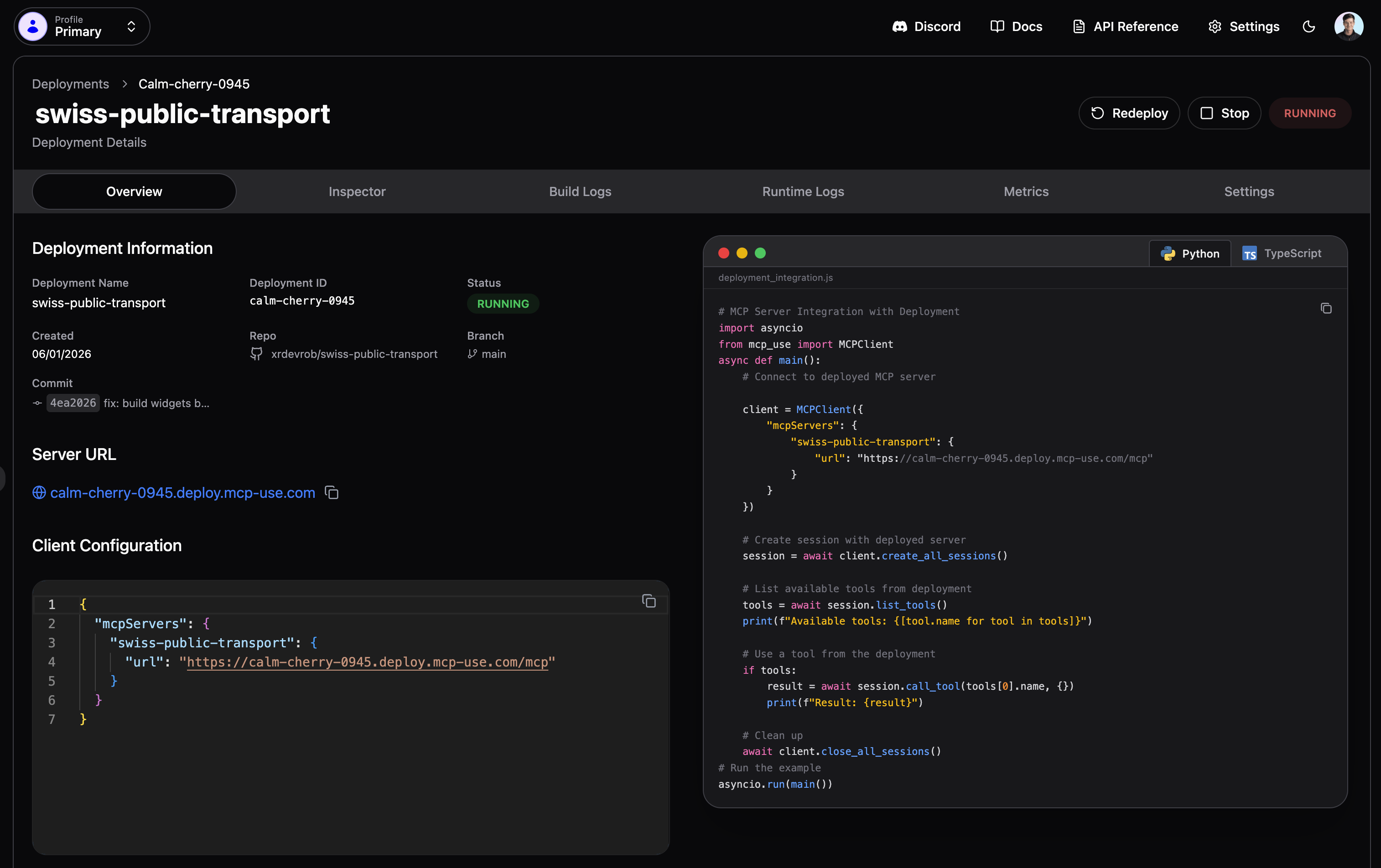 mcp-use deployment screenshot